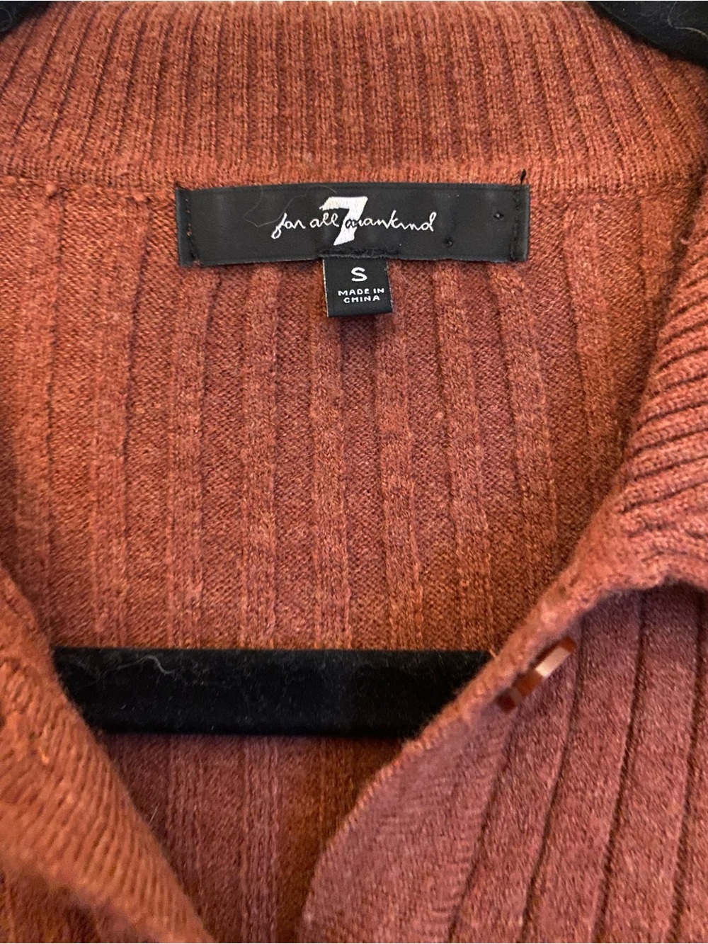 7 For All Mankind Rust Ribbed Polo Cardigan - Picture 2 of 4